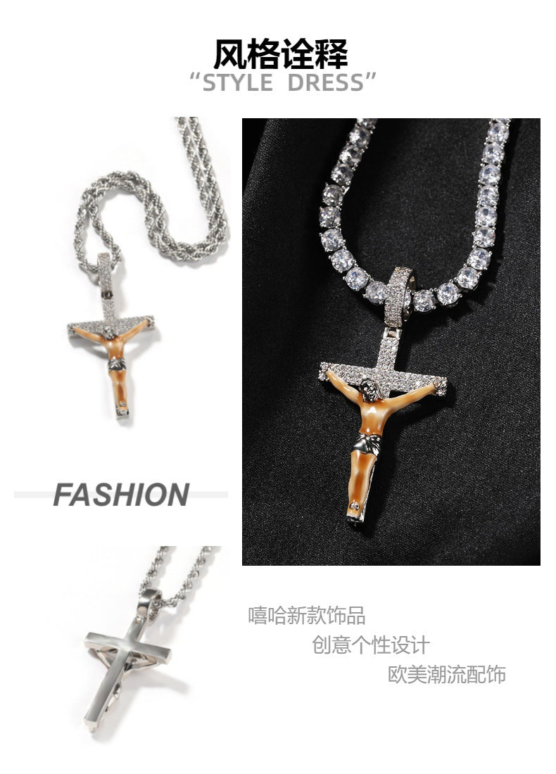Enamel Cross Diamond Pendant - MERGE.DAY.1.FREESTYLE