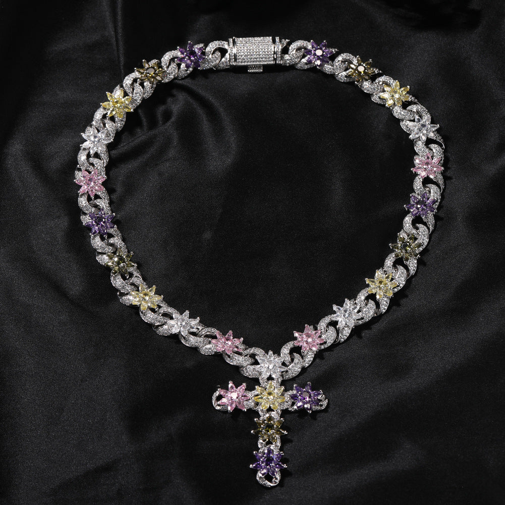 Colorful zircon ice flower cross necklace - MERGE.DAY.1.FREESTYLE