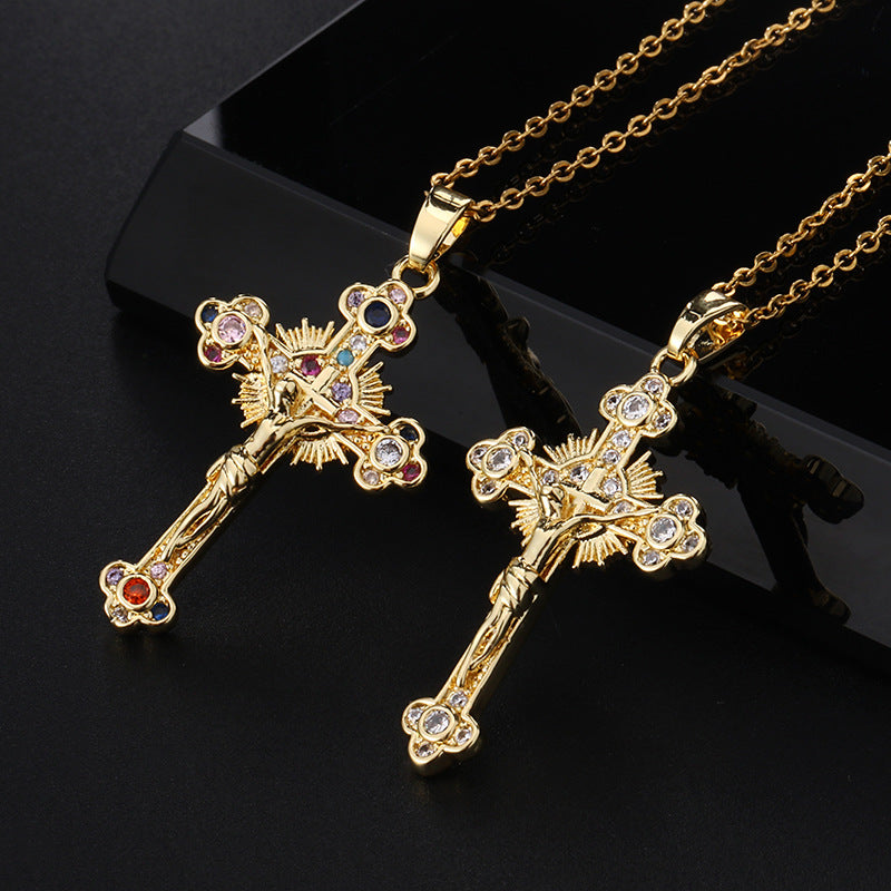 Cross colored zircon micro inlaid zircon necklace pendant - MERGE.DAY.1.FREESTYLE