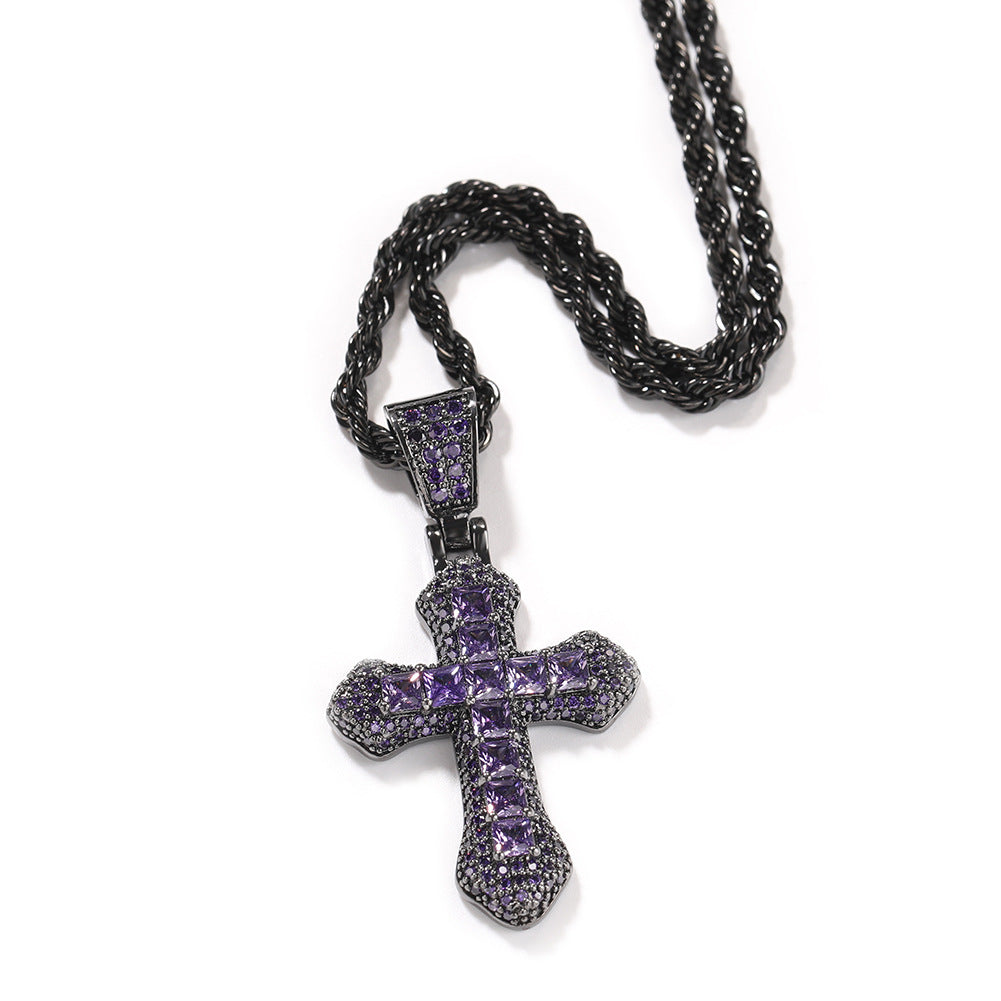 Blue Zircon Cross Hip-hop Necklace - MERGE.DAY.1.FREESTYLE