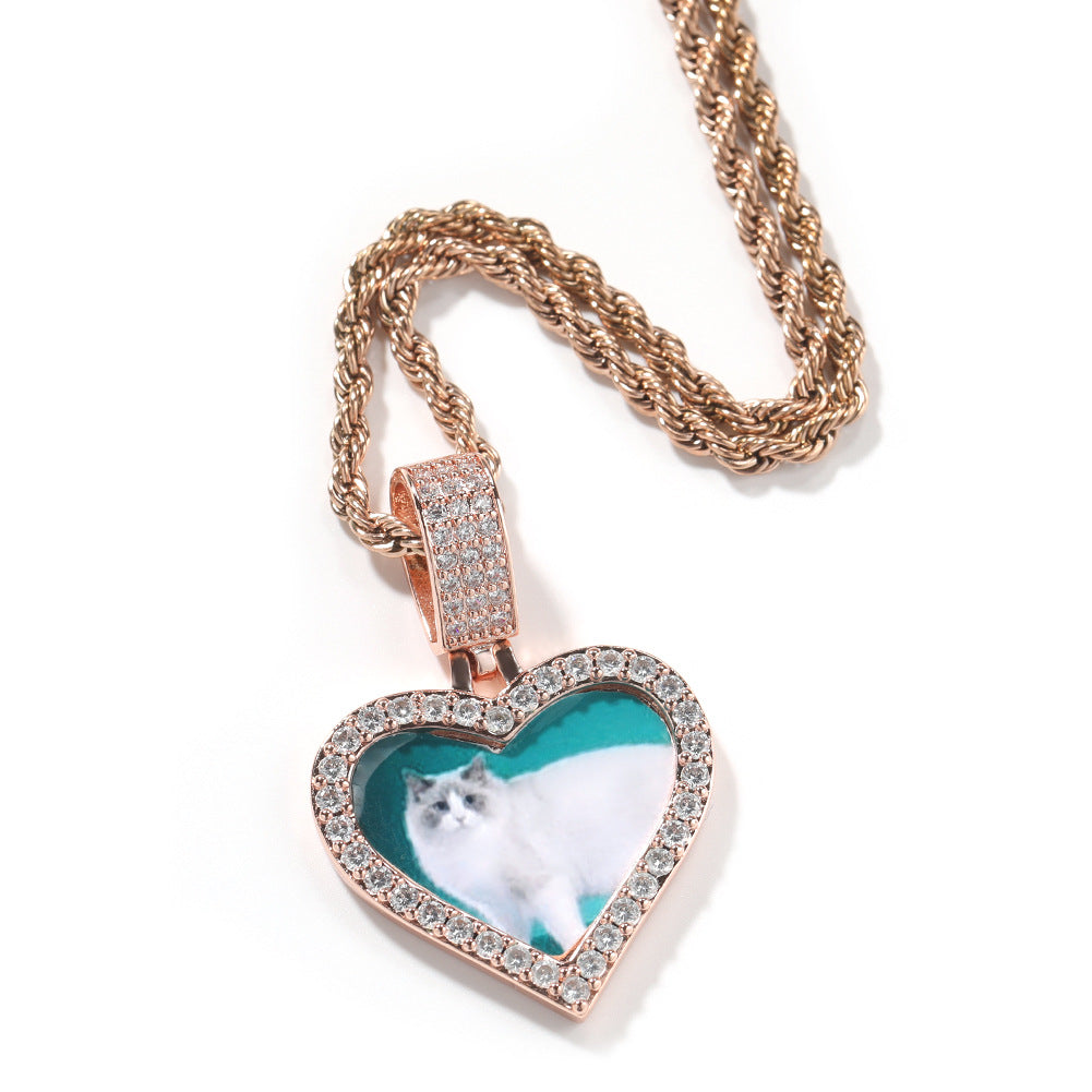 Customized photo heart shape pendant couple necklace - MERGE.DAY.1.FREESTYLE