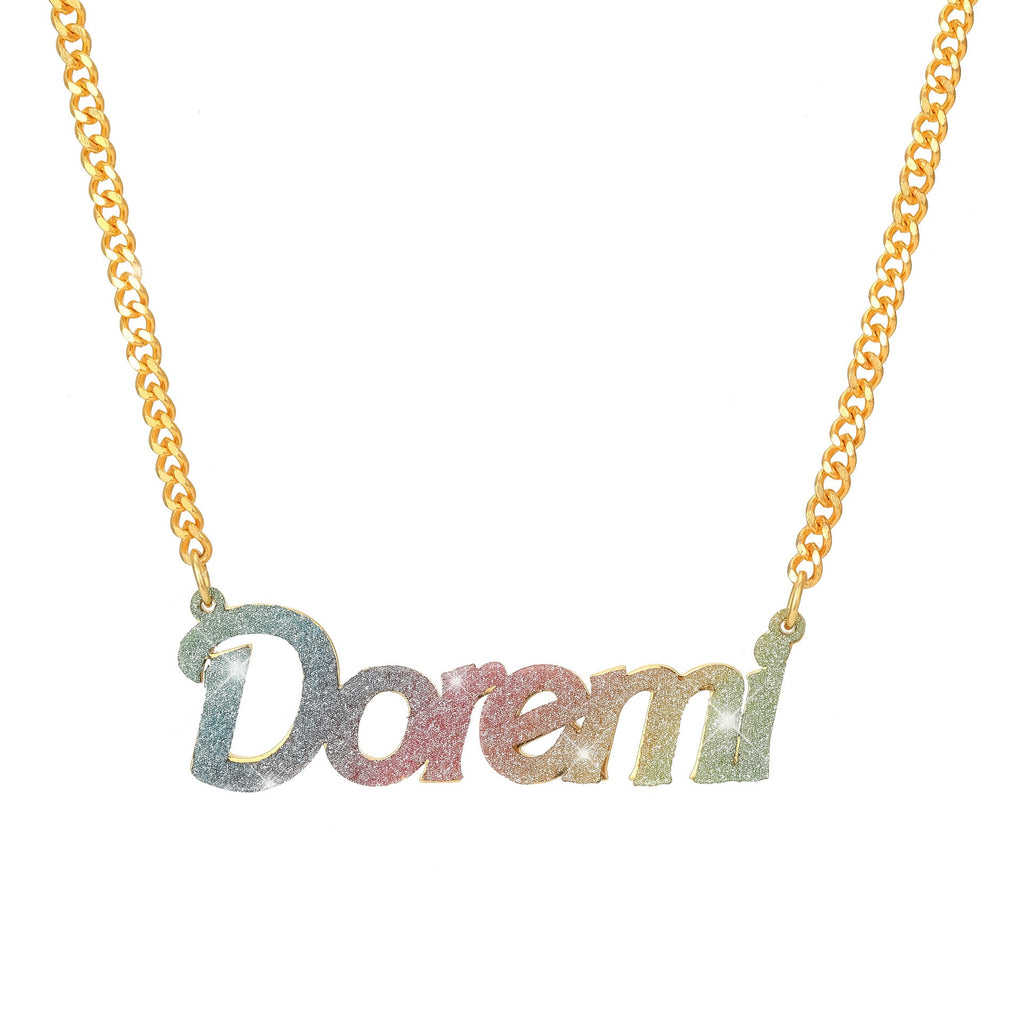 Colorful Name Necklace DIY Titanium Steel Glitter Pink Pendant - MERGE.DAY.1.FREESTYLE