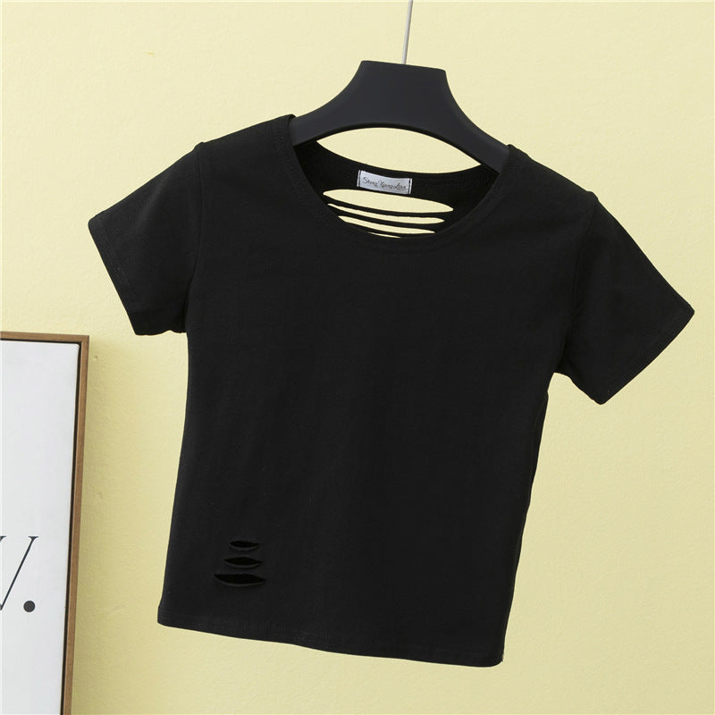 Summer ripped tight backless high waist T-shirt - MERGE.DAY.1.FREESTYLE