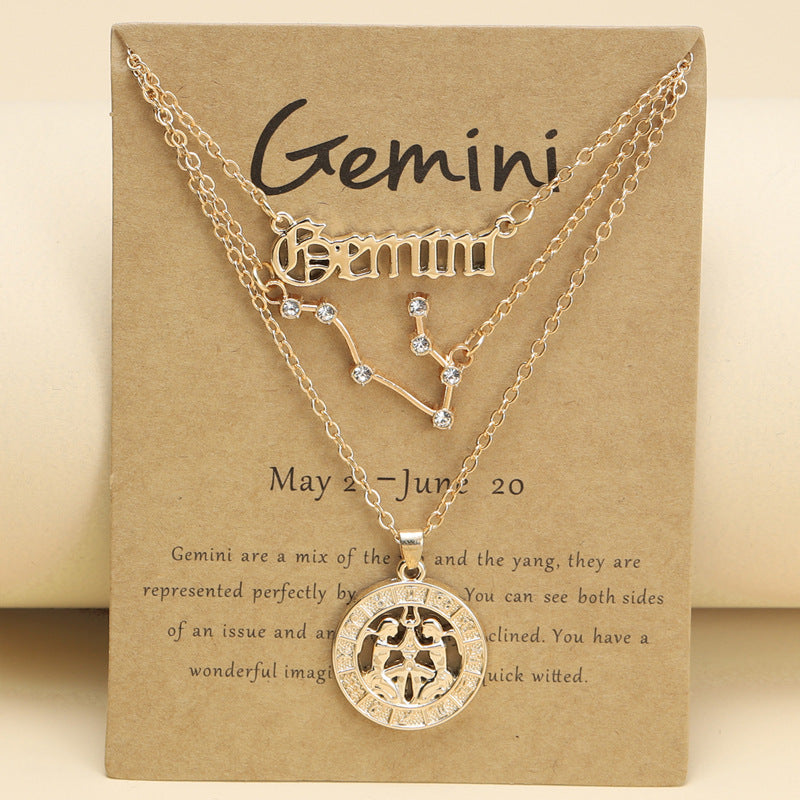 Zodiac Necklace Vintage English Star Image Pendant Three Piece Jewelry Set - MERGE.DAY.1.FREESTYLE