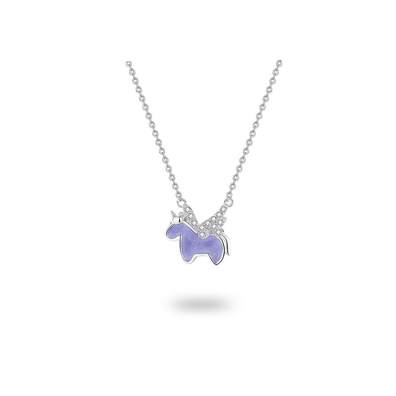 Cartoon Unicorn Necklace Women's Sterling Silver Clavicle Chain Cold Enamel Pendant - MERGE.DAY.1.FREESTYLE