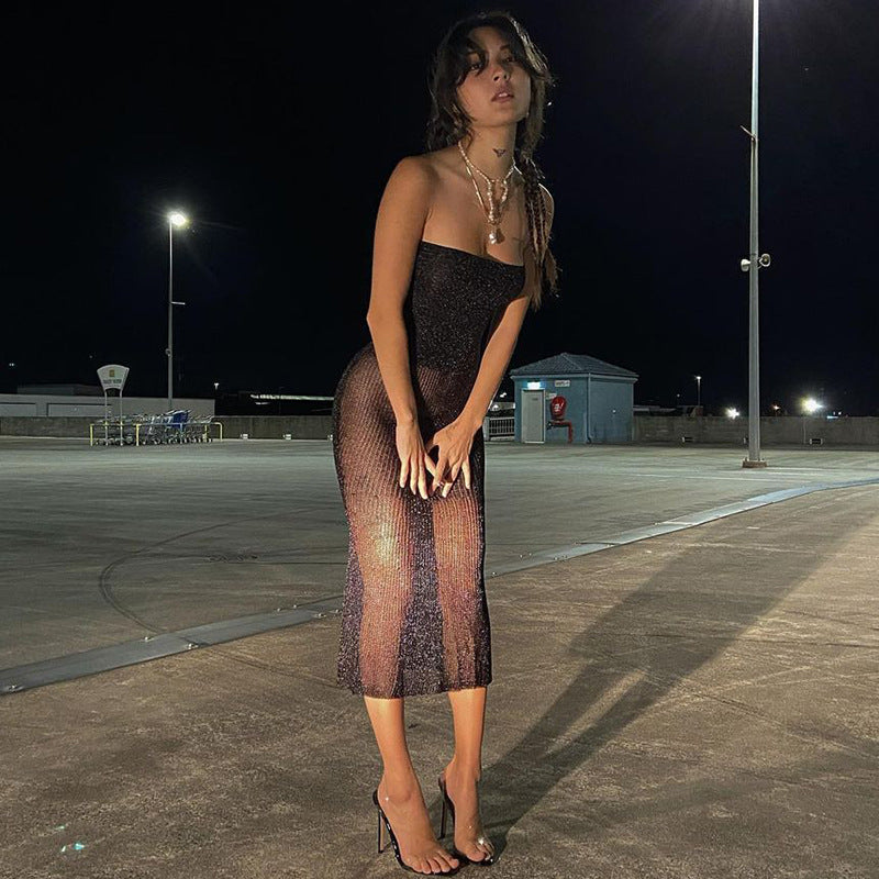 Spring low-cut solid mesh bandeau dress - MERGE.DAY.1.FREESTYLE