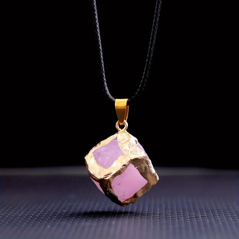Natural stone mixed color crystal gold edge pendant - MERGE.DAY.1.FREESTYLE