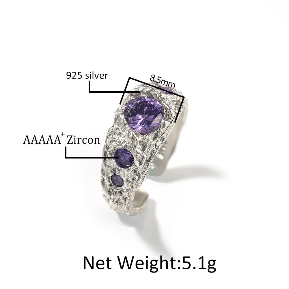 Hip-Hop 925 Silver Ring with Purple Zircon - MERGE.DAY.1.FREESTYLE