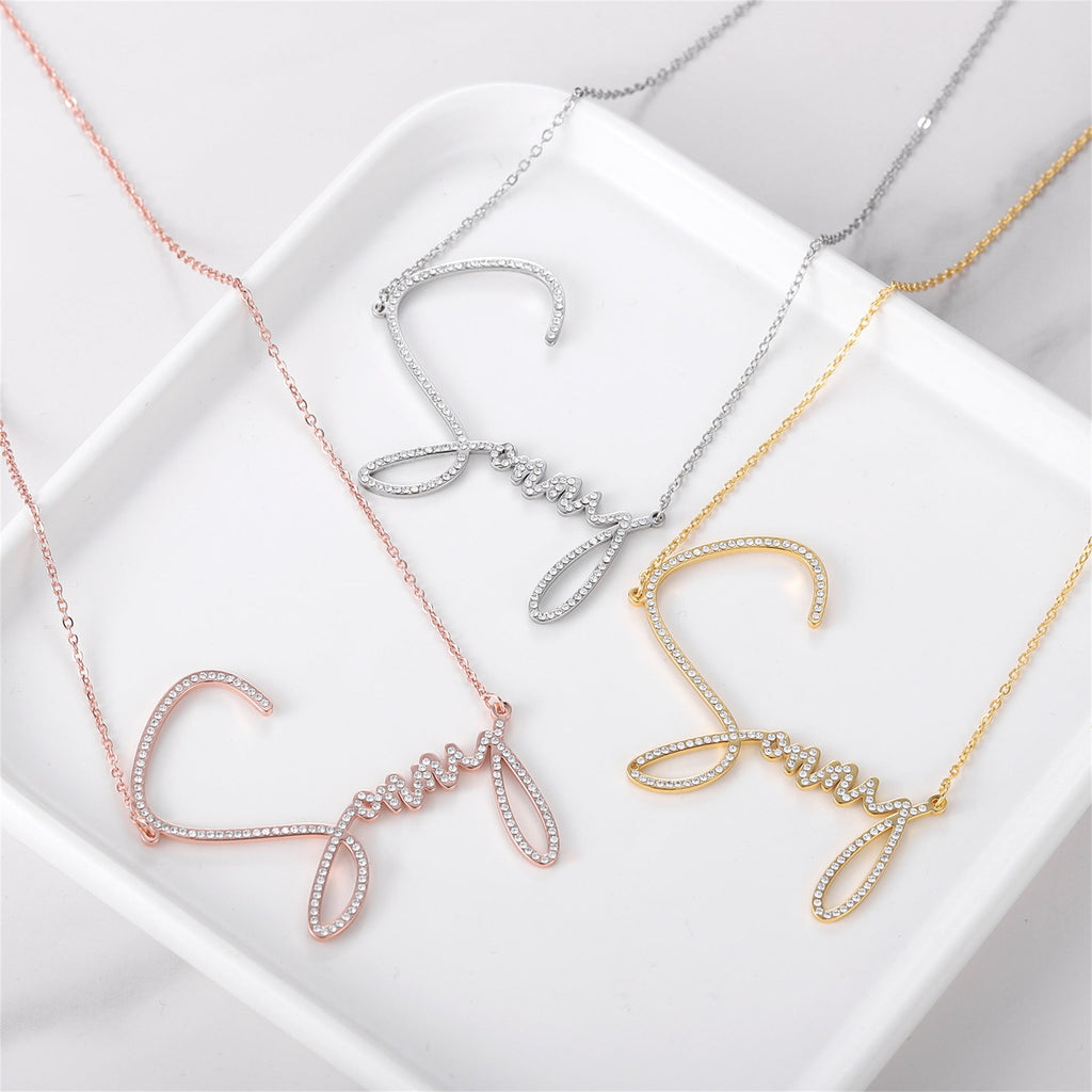 Handwritten signature personalized nameplate necklace - MERGE.DAY.1.FREESTYLE