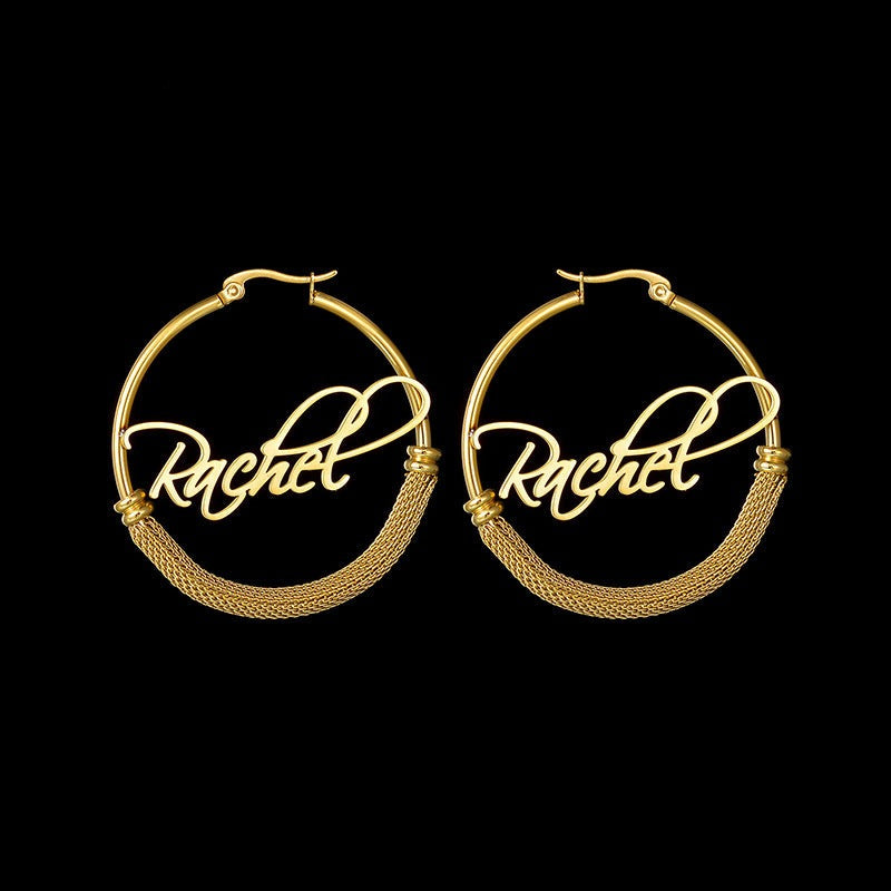 Braided personalized name hoop titanium steel earrings - MERGE.DAY.1.FREESTYLE