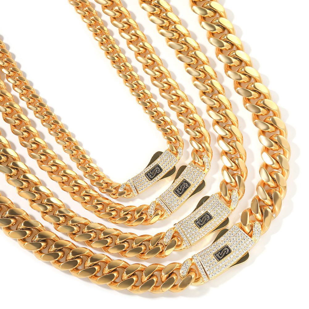 Hip-hop diamond-encrusted clasp smooth Cuban chain - MERGE.DAY.1.FREESTYLE
