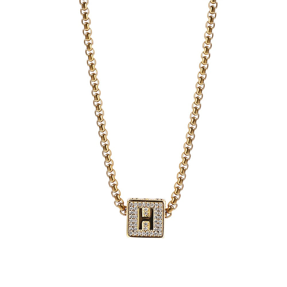 Hip Hop 26 Letter Square Pendant Passepartout Letter Necklace - MERGE.DAY.1.FREESTYLE