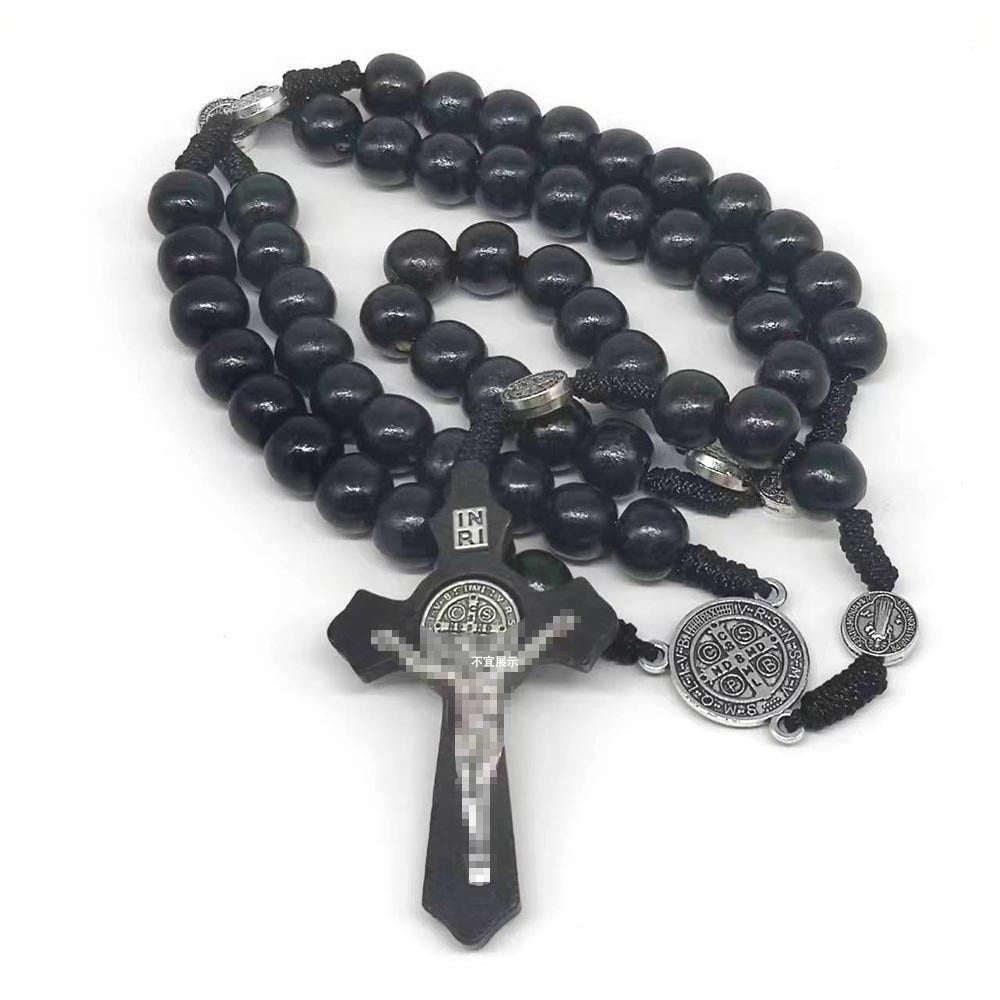 rosary necklace natural wooden beads - MERGE.DAY.1.FREESTYLE