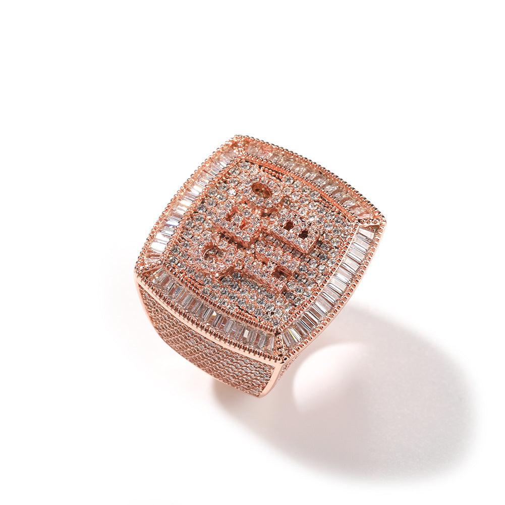 Hip-hop diamond-encrusted zircon DIY letter square ring - MERGE.DAY.1.FREESTYLE