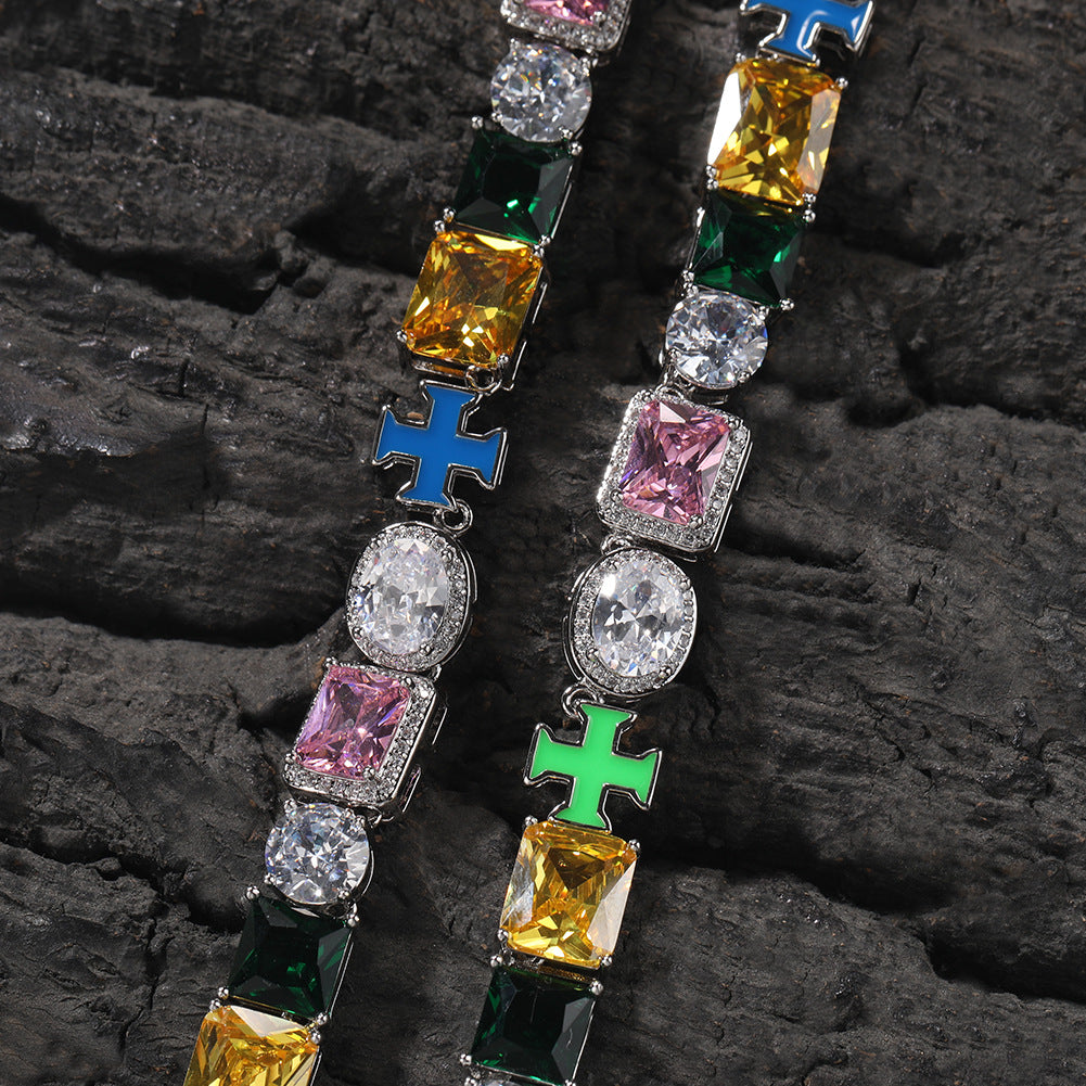 Hip-hop necklace with colorful zircon inlays and a square cross - MERGE.DAY.1.FREESTYLE