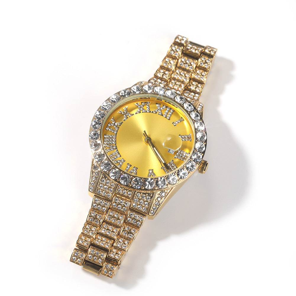 Hip-hop watch with Roman numerals and diamonds, large dial - MERGE.DAY.1.FREESTYLE