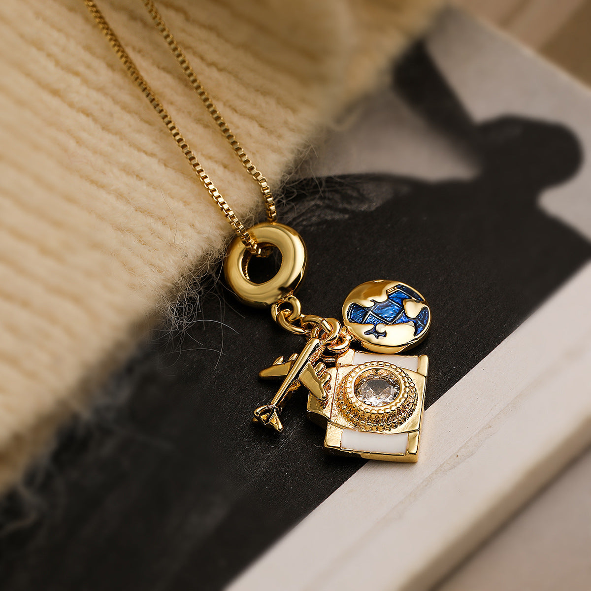 Zircon Camera Passport Pendant Necklace - MERGE.DAY.1.FREESTYLE