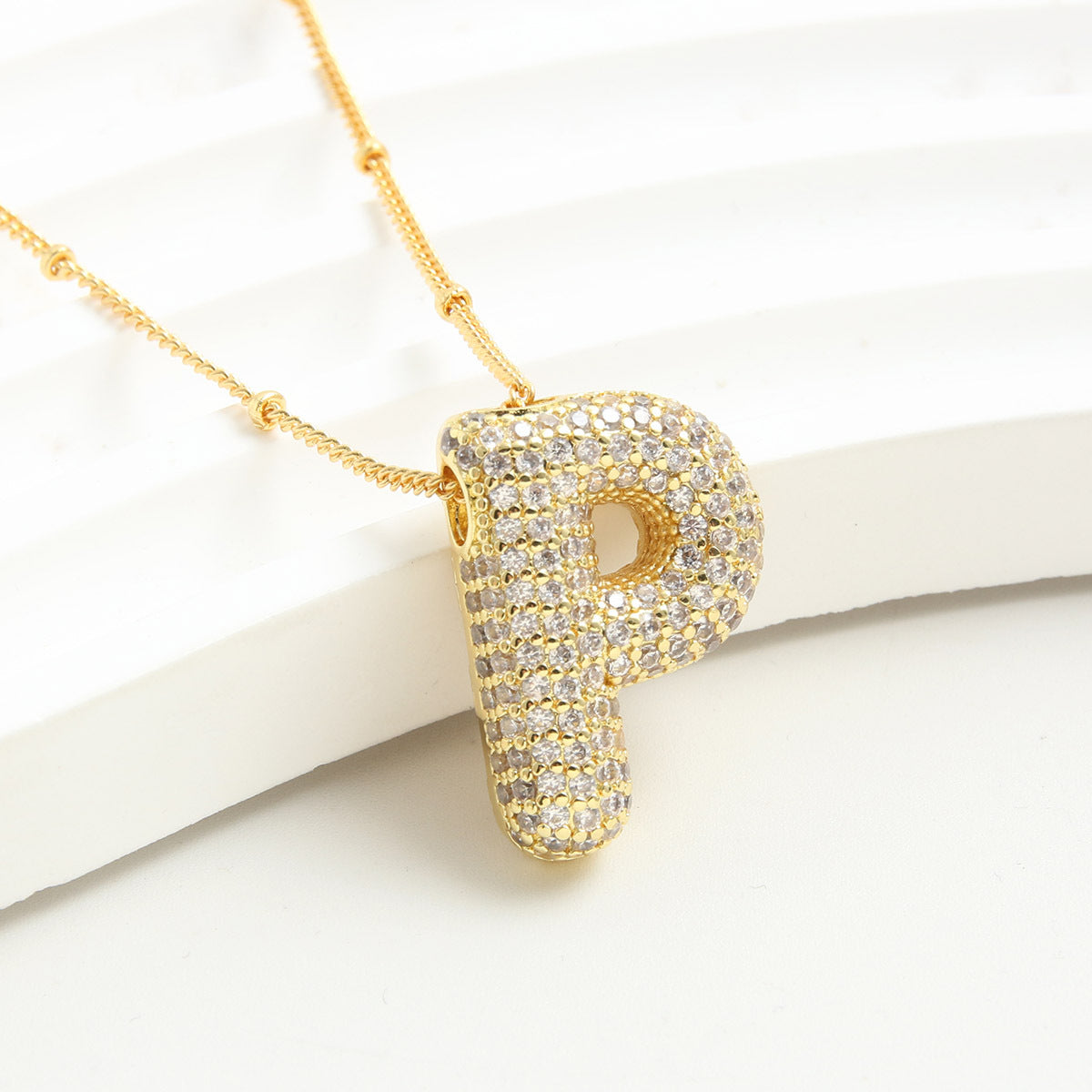 Bubble Initial Necklace 14k Gold Plated Cubic Zirconia - MERGE.DAY.1.FREESTYLE