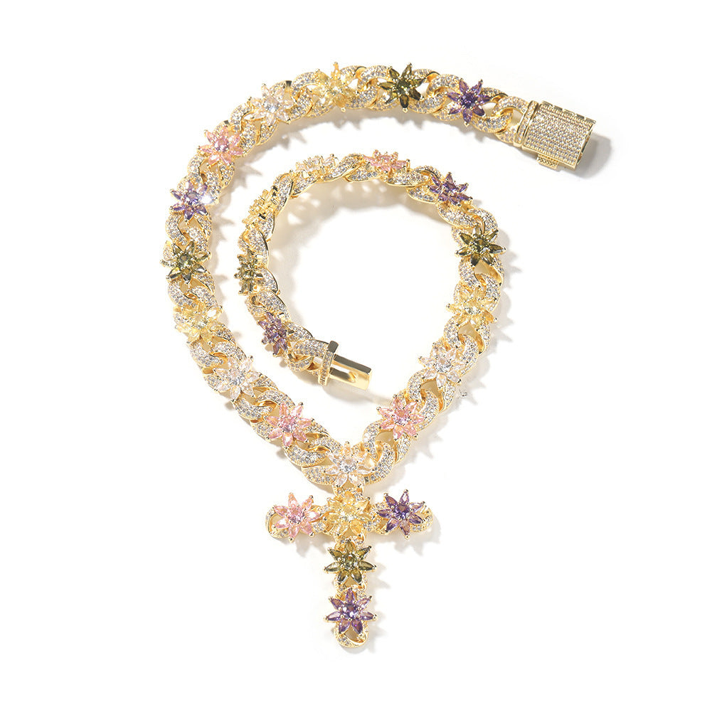 Colorful zircon ice flower cross necklace - MERGE.DAY.1.FREESTYLE