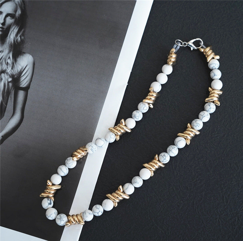 Thorn Light Luxury White Turquoise Pearl Metal Necklace - MERGE.DAY.1.FREESTYLE