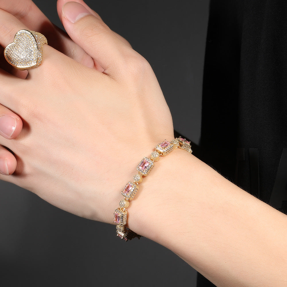 Copper inlaid pink zircon hip-hop bracelet - MERGE.DAY.1.FREESTYLE