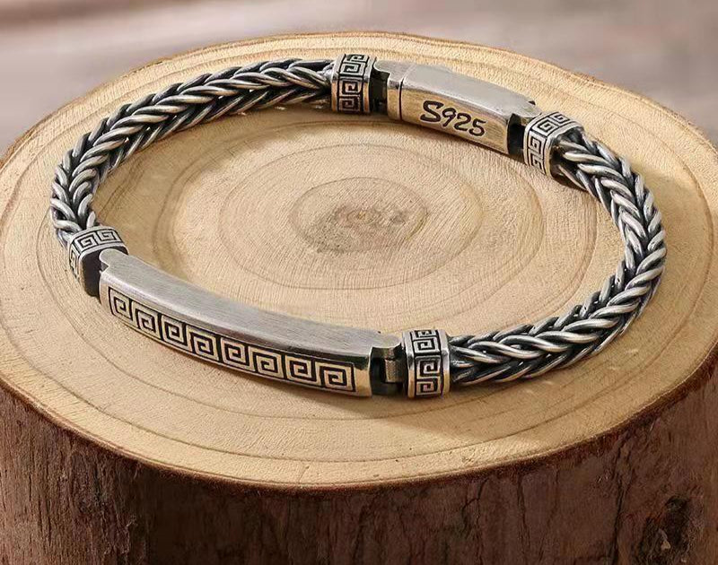 Square Spiral Pattern Silver Personalized bracelet - MERGE.DAY.1.FREESTYLE