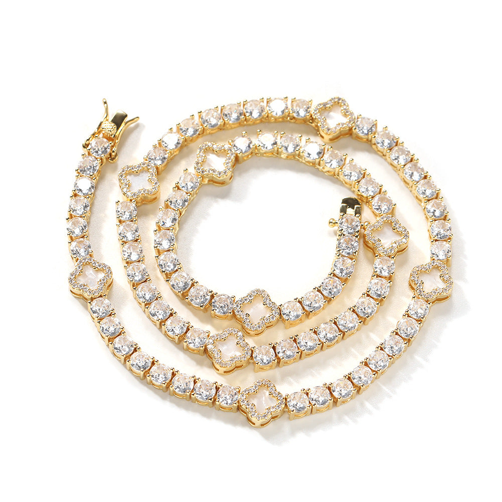 Hip-hop four-leaf clover diamond tennis chain necklace bracelet - MERGE.DAY.1.FREESTYLE