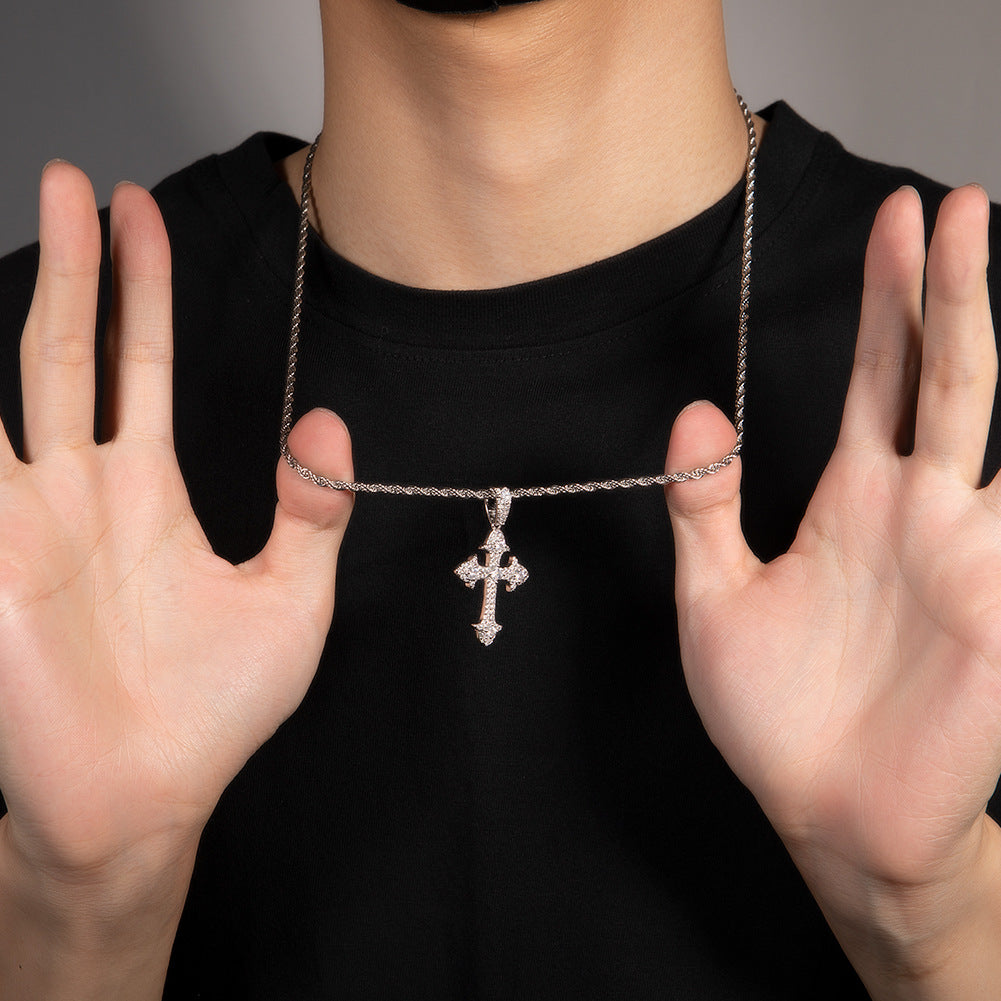 Hip-Hop Diamond-Encrusted Zircon Cross Necklace - MERGE.DAY.1.FREESTYLE