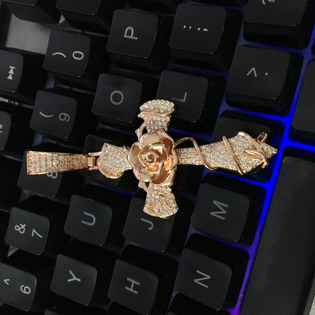 Copper set 5A zirconia rose cross pendant necklace - MERGE.DAY.1.FREESTYLE