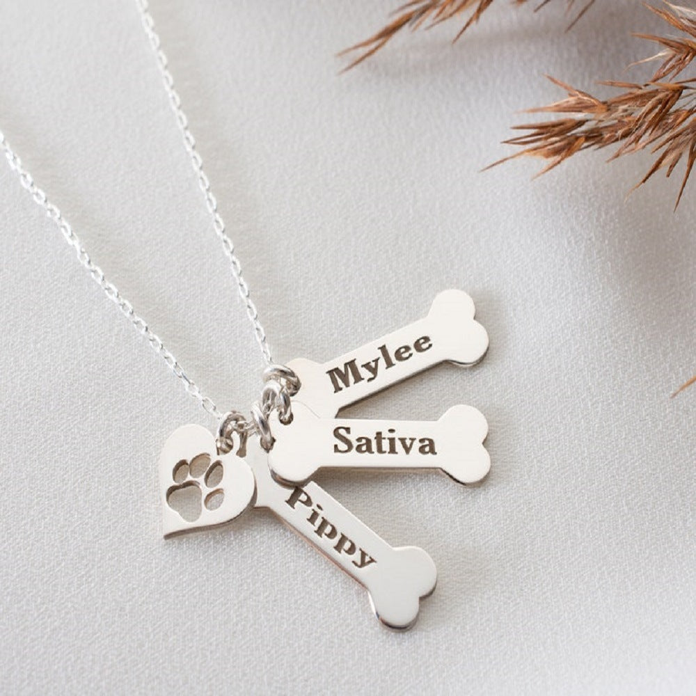 dog name necklace Personalized Bone Paw pendant - MERGE.DAY.1.FREESTYLE