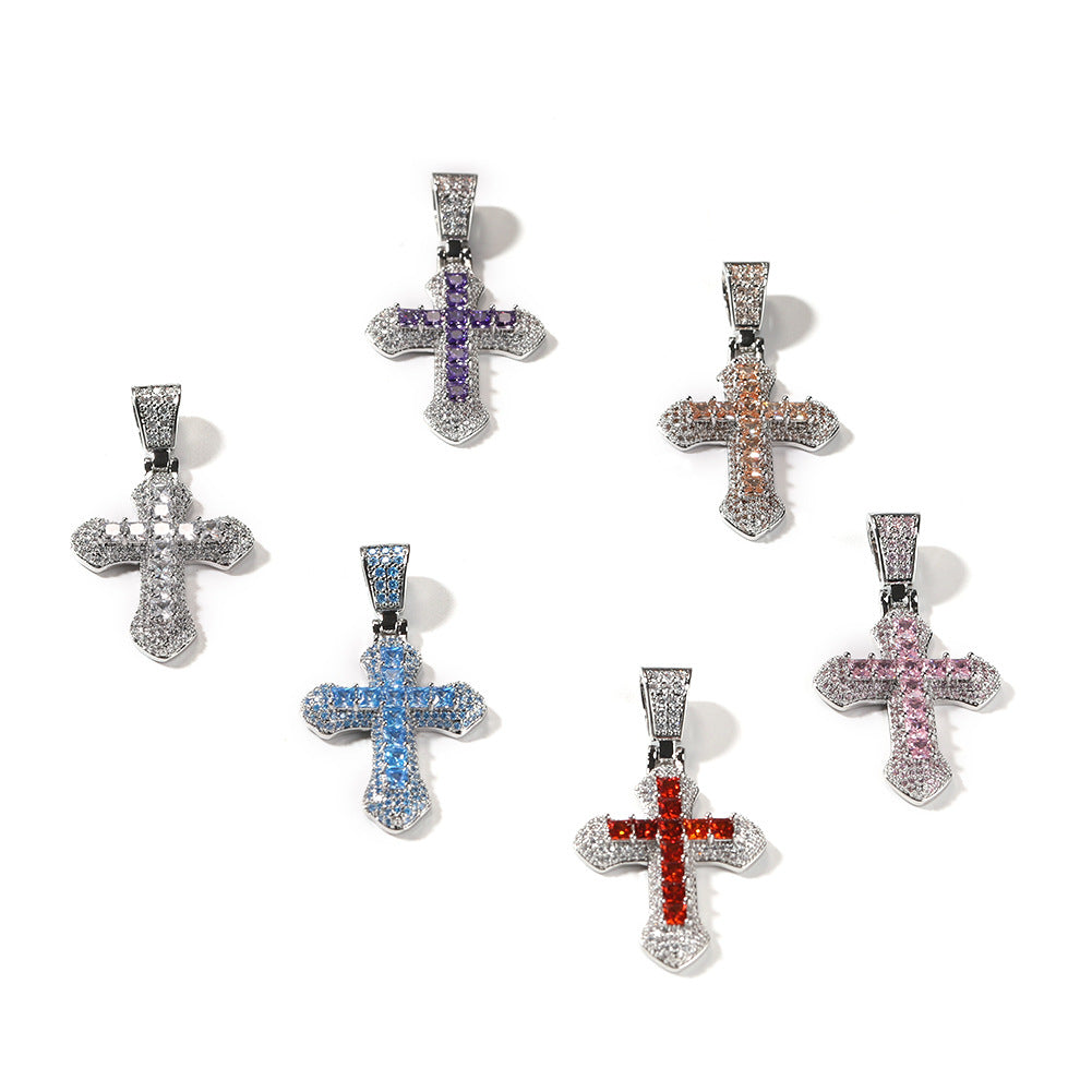 Blue Zircon Cross Hip-hop Necklace - MERGE.DAY.1.FREESTYLE