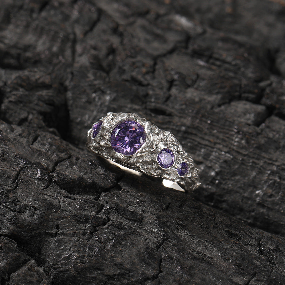 Hip-Hop 925 Silver Ring with Purple Zircon - MERGE.DAY.1.FREESTYLE