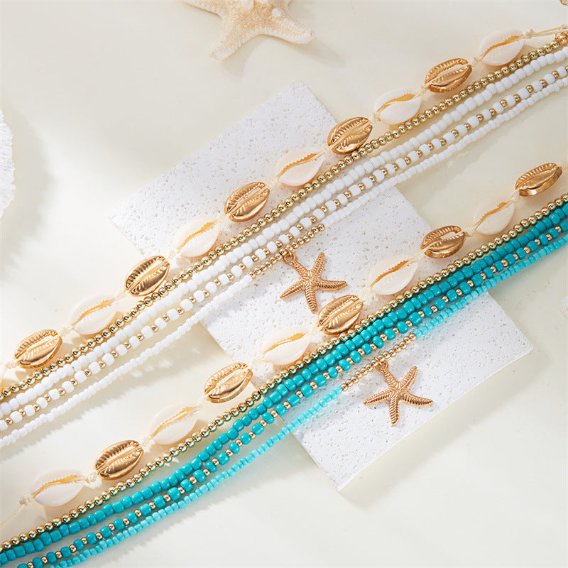 Starfish shell rice bead multi-layer necklace - MERGE.DAY.1.FREESTYLE