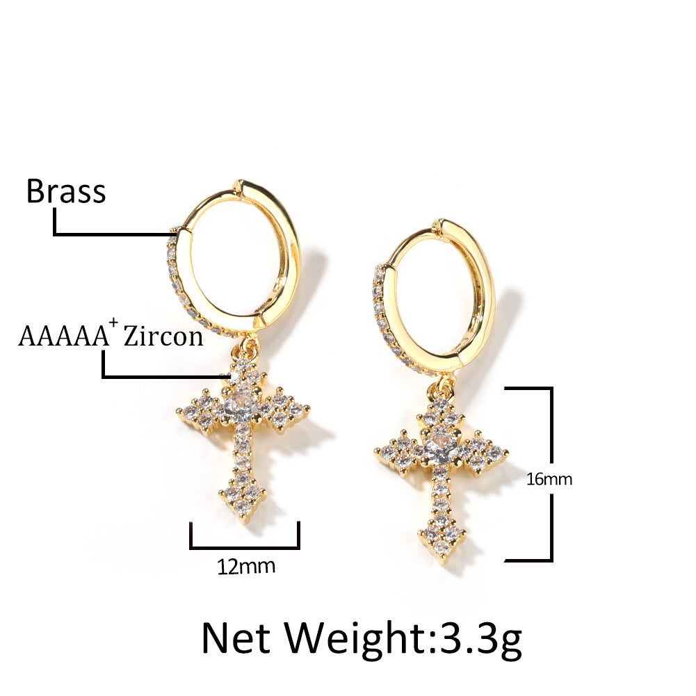 Hip-hop cubic zirconia cross earrings - MERGE.DAY.1.FREESTYLE