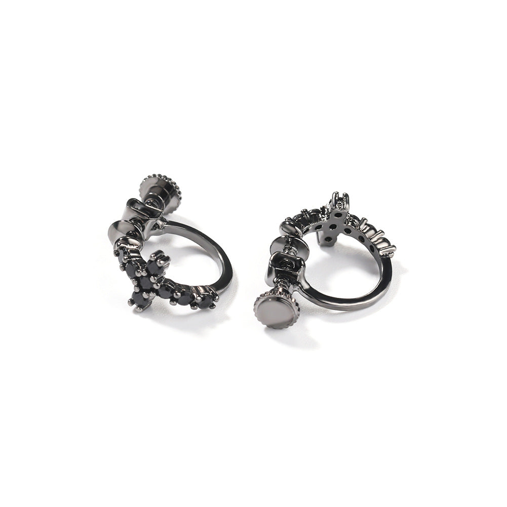 Hip Hop Zircon Black Spiral Clasp Cross Earrings - MERGE.DAY.1.FREESTYLE