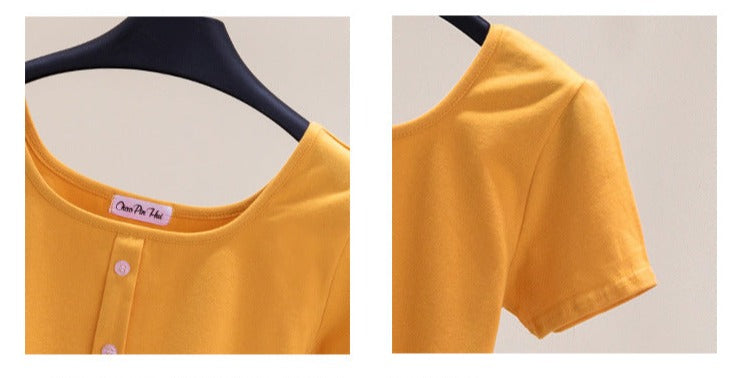 Collarbone Square Neck High Waist Navel T-Shirt Top - MERGE.DAY.1.FREESTYLE