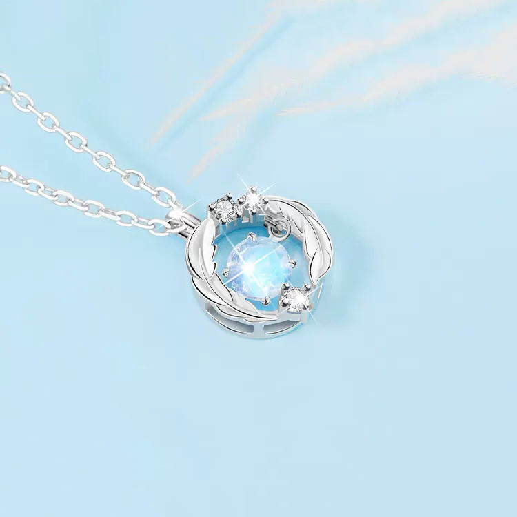 Silver Flash Necklace Feather Beating Heart Moonstone Necklace - MERGE.DAY.1.FREESTYLE