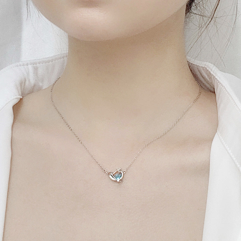 s925 Silver Sea Blue Half Moon Zircon Whale Necklace - MERGE.DAY.1.FREESTYLE