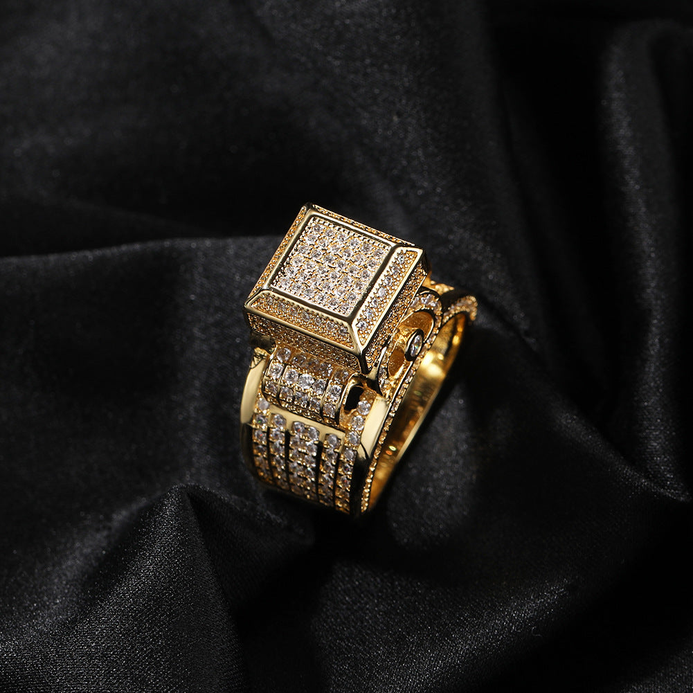 Hip-hop square diamond-encrusted couple ring - MERGE.DAY.1.FREESTYLE