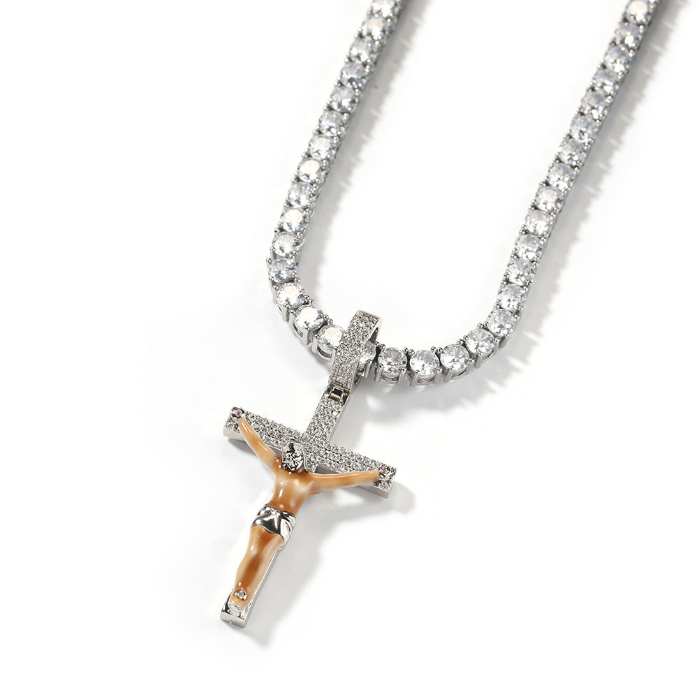 Enamel Cross Diamond Pendant - MERGE.DAY.1.FREESTYLE