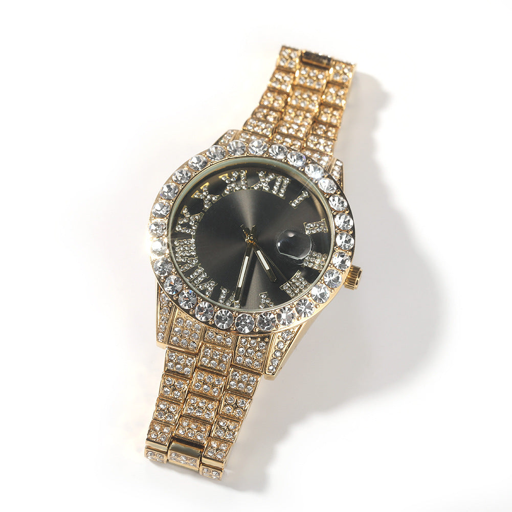 Hip-hop watch with Roman numerals and diamonds, large dial - MERGE.DAY.1.FREESTYLE