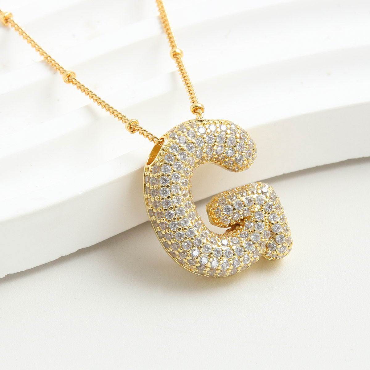 Bubble Initial Necklace 14k Gold Plated Cubic Zirconia - MERGE.DAY.1.FREESTYLE