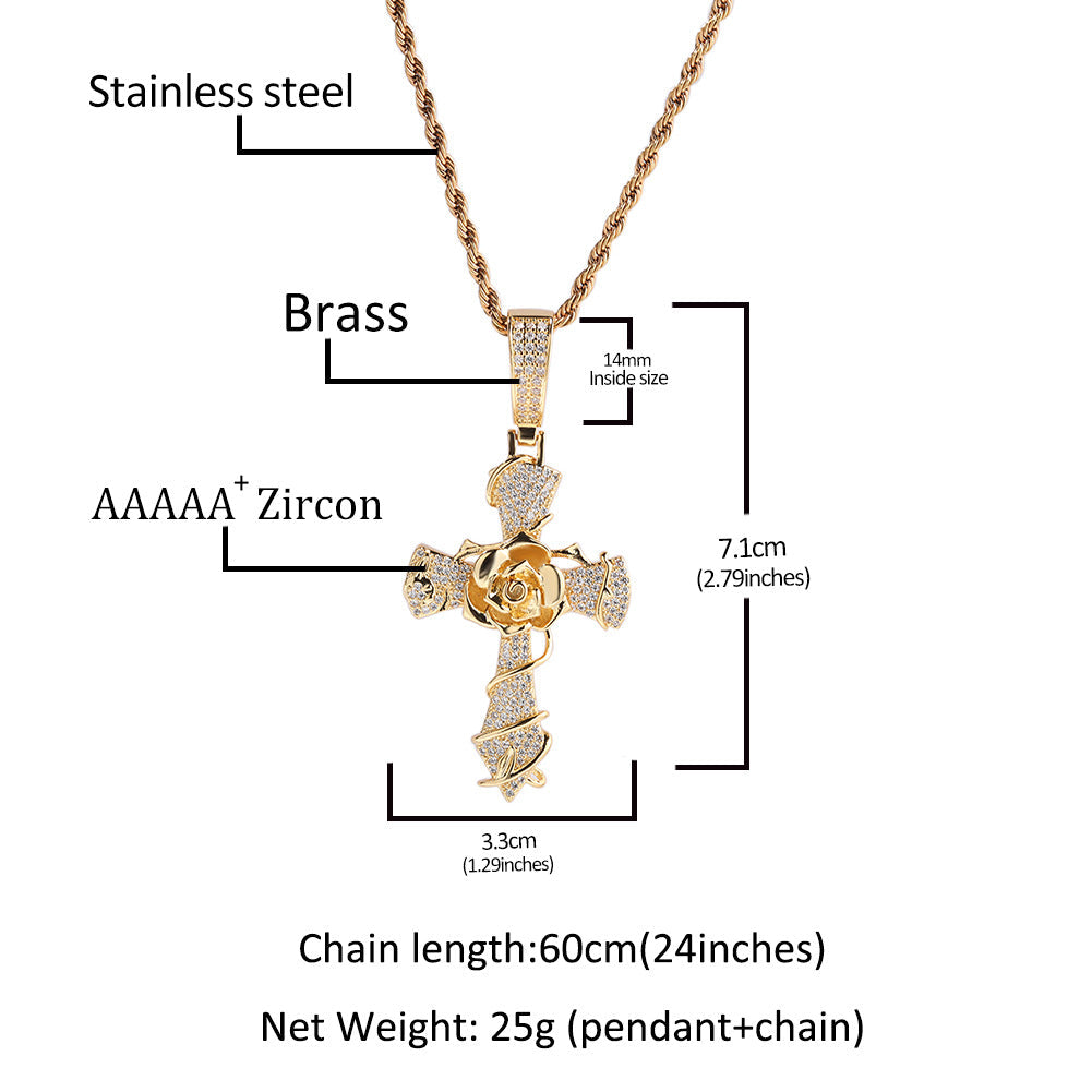 Hip-hop rose cross necklace with 5A zircon inlay - MERGE.DAY.1.FREESTYLE