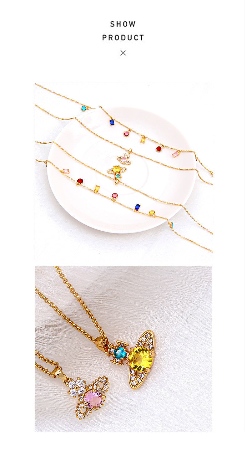 Saturn Pendant Necklace Double Gemstone Inlaid Necklace - MERGE.DAY.1.FREESTYLE