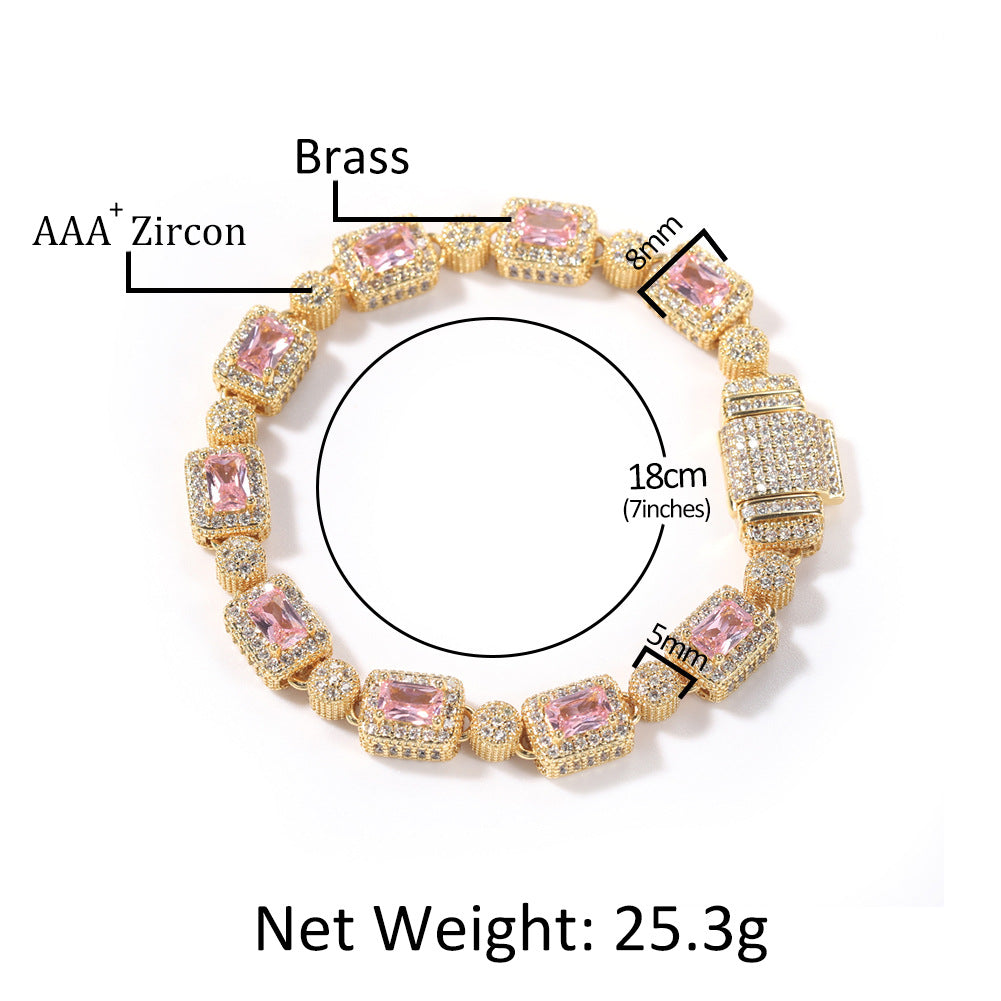 Copper inlaid pink zircon hip-hop bracelet - MERGE.DAY.1.FREESTYLE
