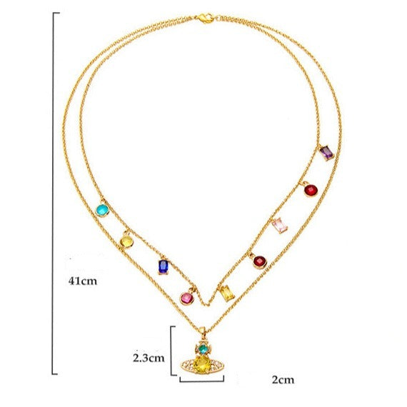 Saturn Pendant Necklace Double Gemstone Inlaid Necklace - MERGE.DAY.1.FREESTYLE