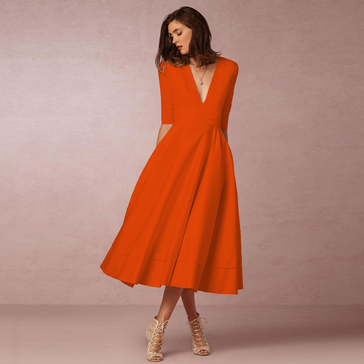 Women's Evening Dress Sexy Deep V Long Sleeve Dress - MERGE.DAY.1.FREESTYLE