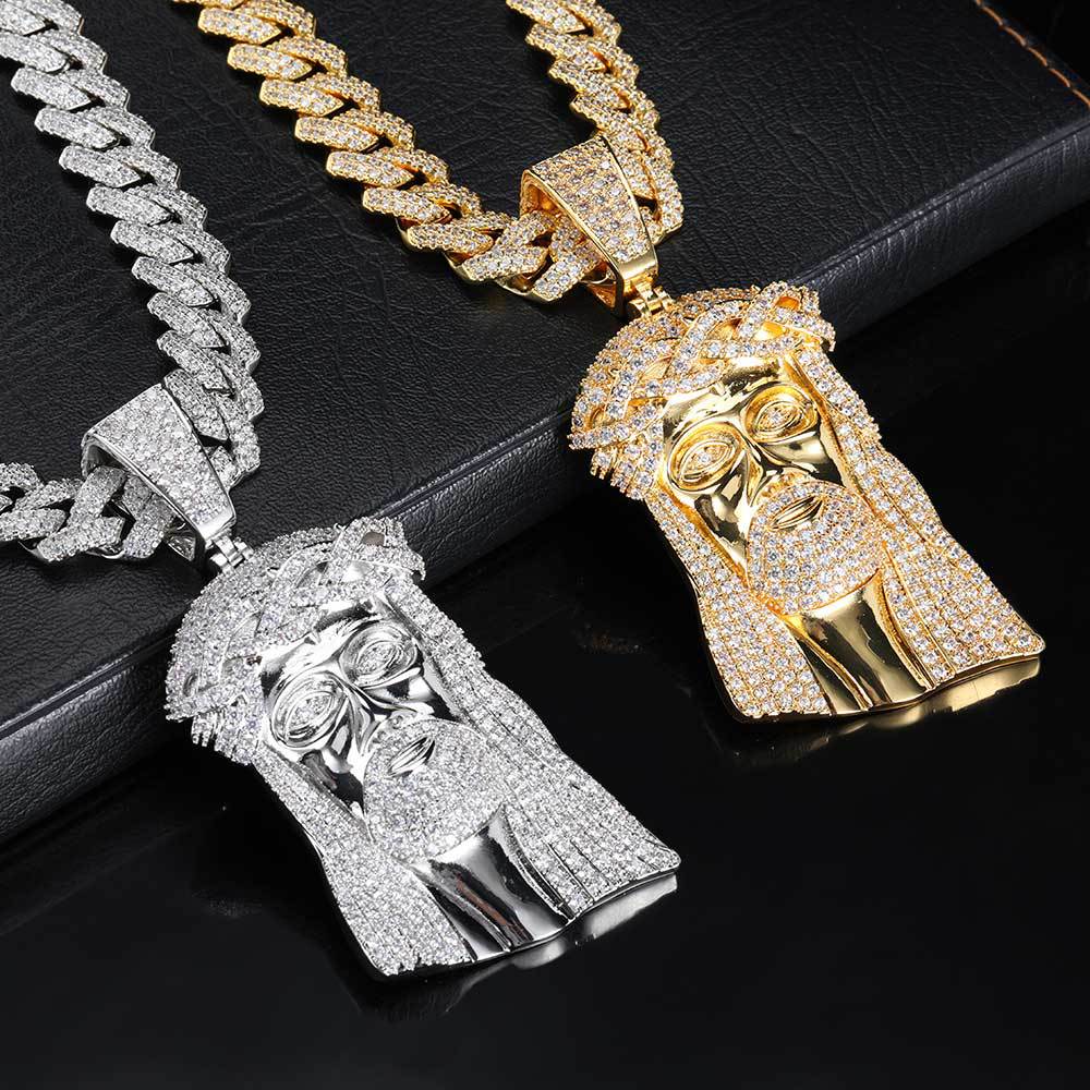Micro Paved Zircon Jesus Head Hip Hop Men's Pendant Necklace - MERGE.DAY.1.FREESTYLE