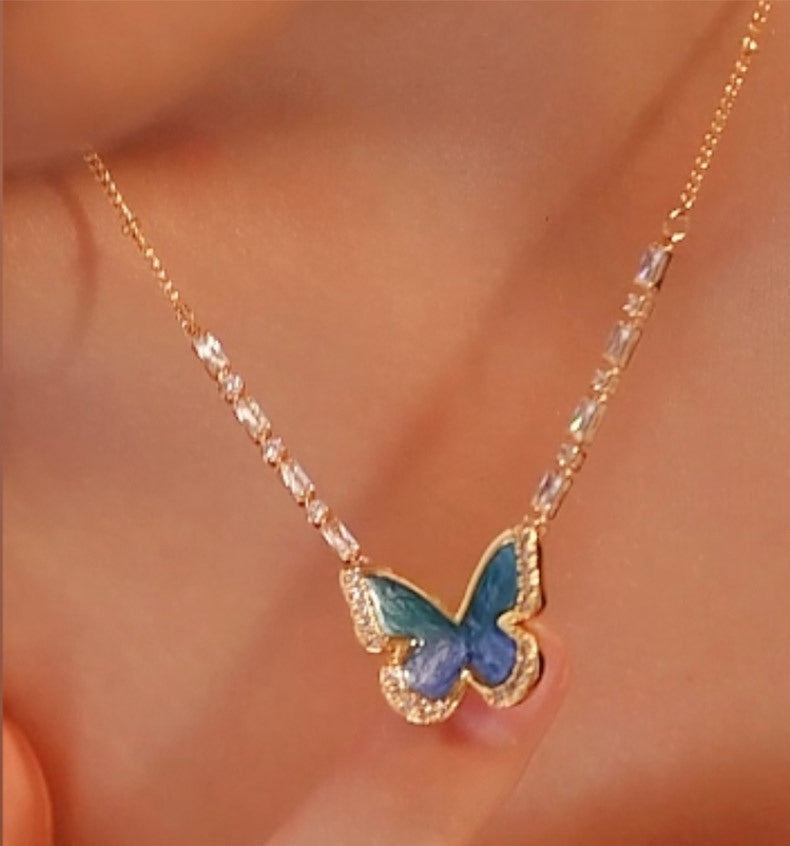 Gradient blue enamel butterfly necklace - MERGE.DAY.1.FREESTYLE
