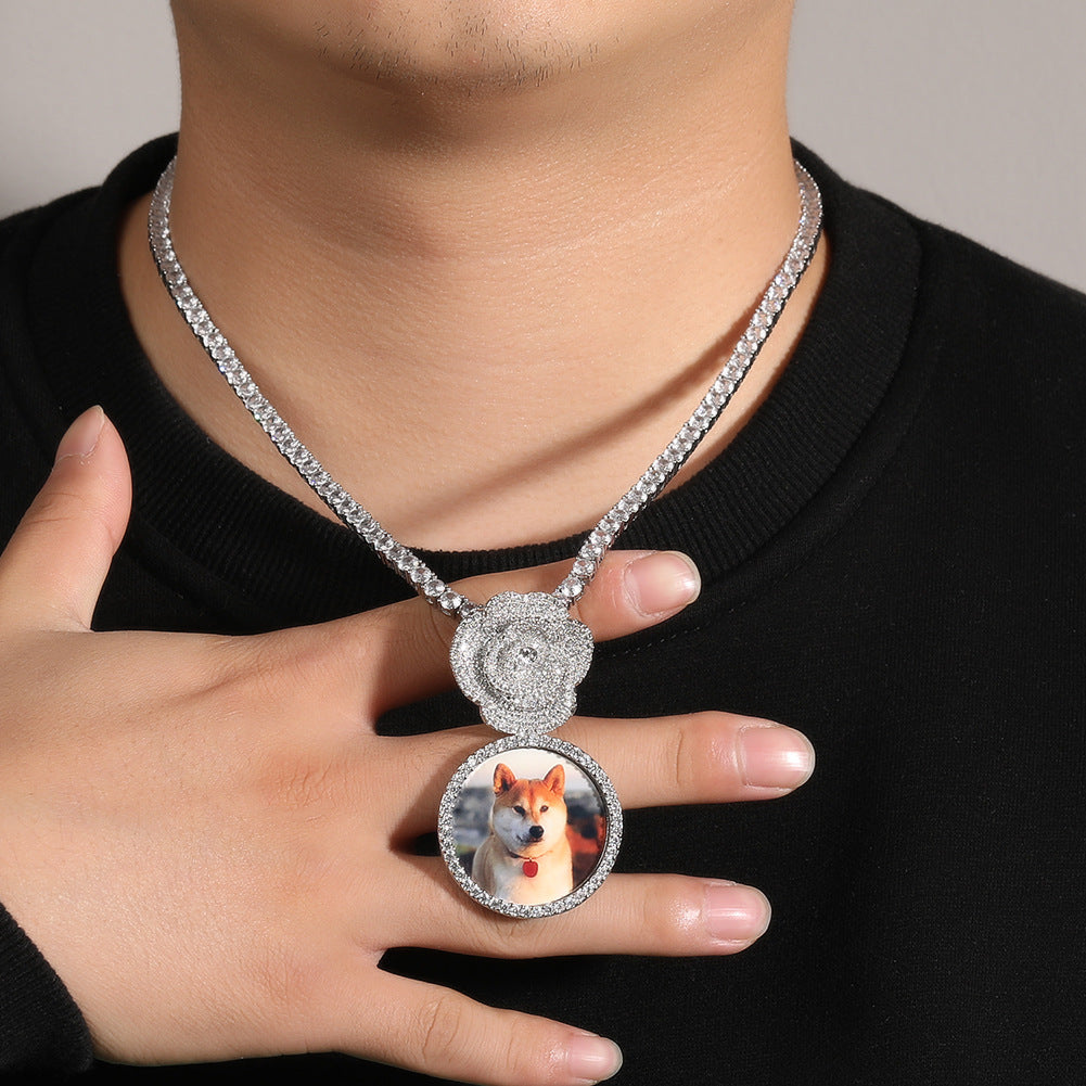 Copper Zircon Round DIY Photo Pendant Rose Button Diamond Necklace - MERGE.DAY.1.FREESTYLE